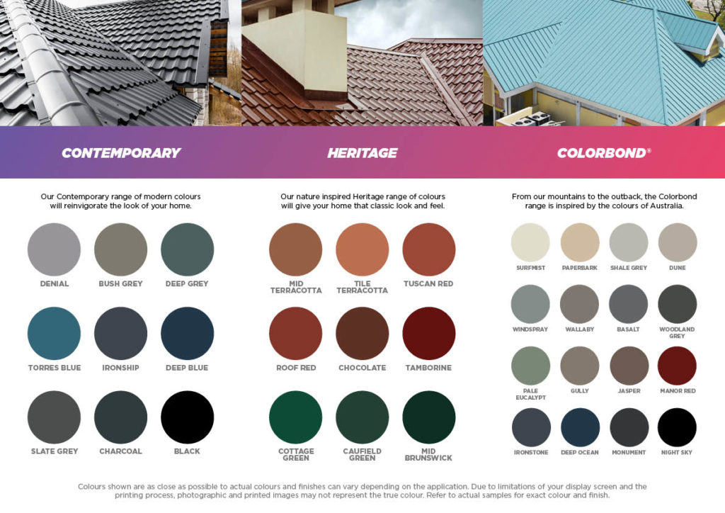 A wide range of colours for our roof restorations.