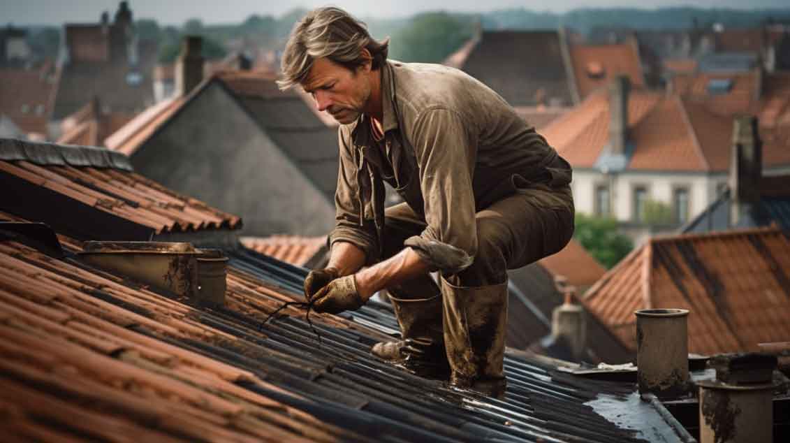 Roofer working to prepare for painting