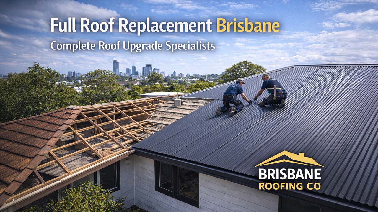 Full roof replacement Brisbane project showing installation of new metal roofing on residential home