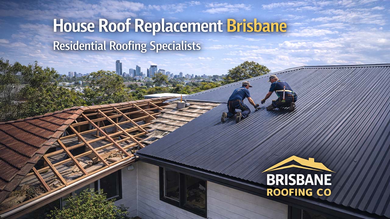 House roof replacement in Brisbane showing new metal roofing installation on residential home